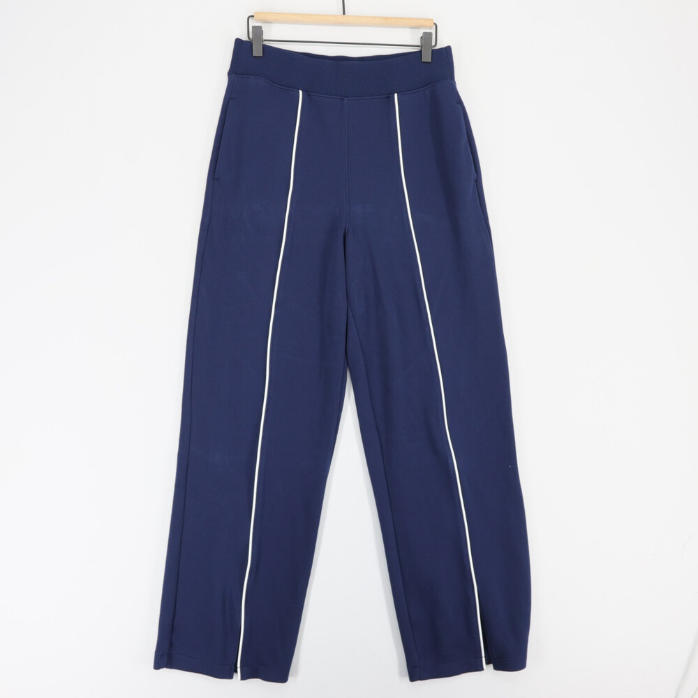 Spanx AirPique Track Pants Womens M Blue Straight Leg High Rise White Piping